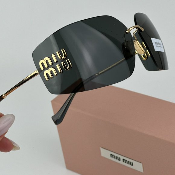 Miu Miu MU54YS 5AK5S0 BRAND NEW Sunglasses Gold Grey Wraparound Rimless Women main image 6